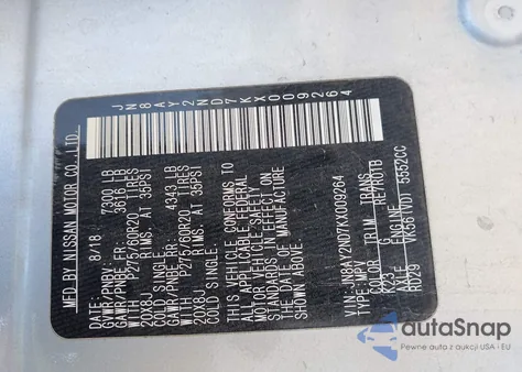 2019 Nissan Armada Sl из США, поврежденный, VIN JN8AY2ND7KX009264